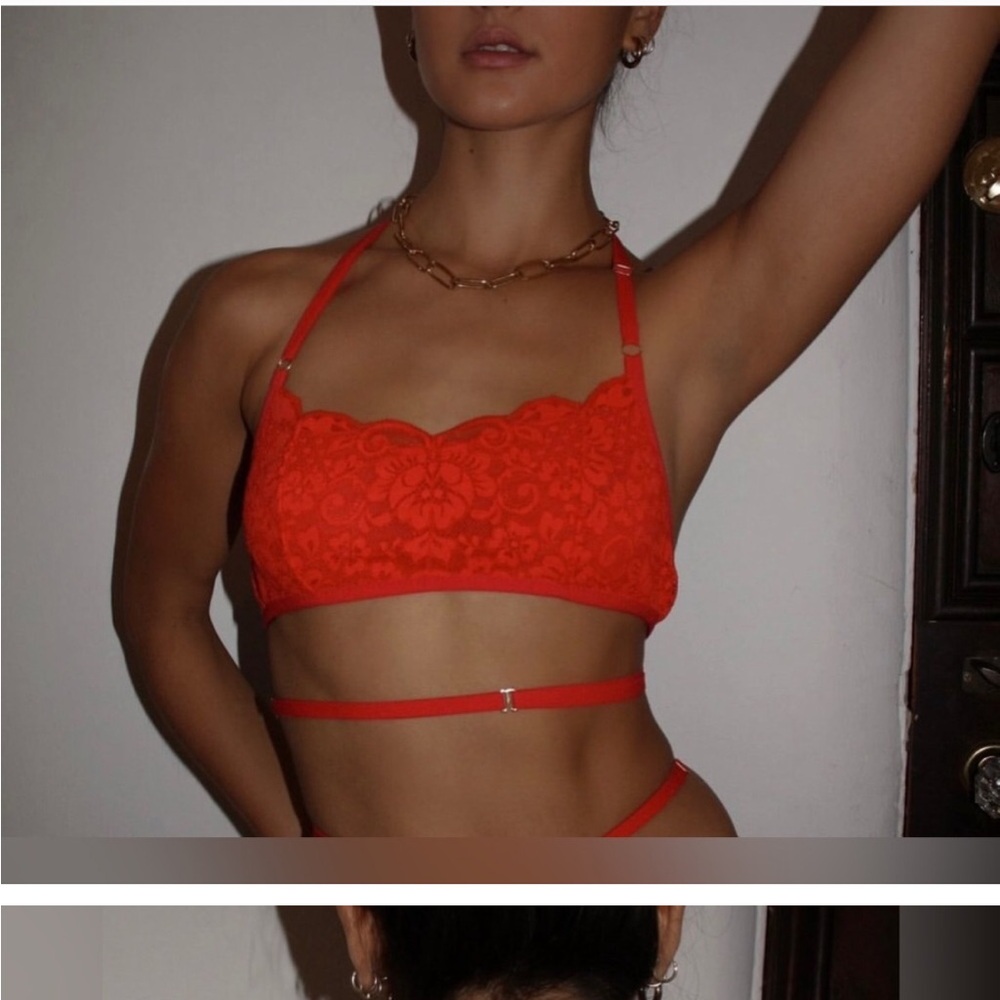 HAH x Free people don’t cross me halter blood orange bralette size M NWT